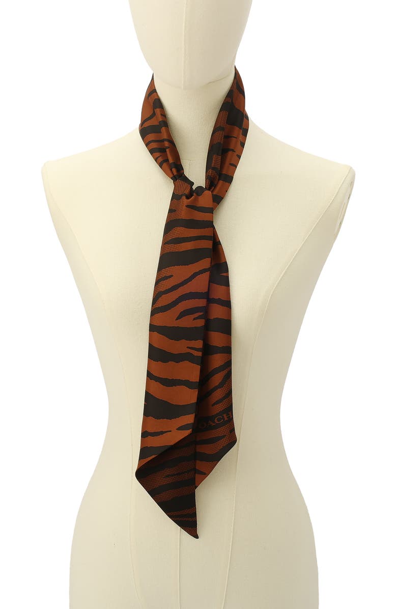 COACH Tiger Stripe Wide Silk Scarf, Alternate, color, Dark Brown