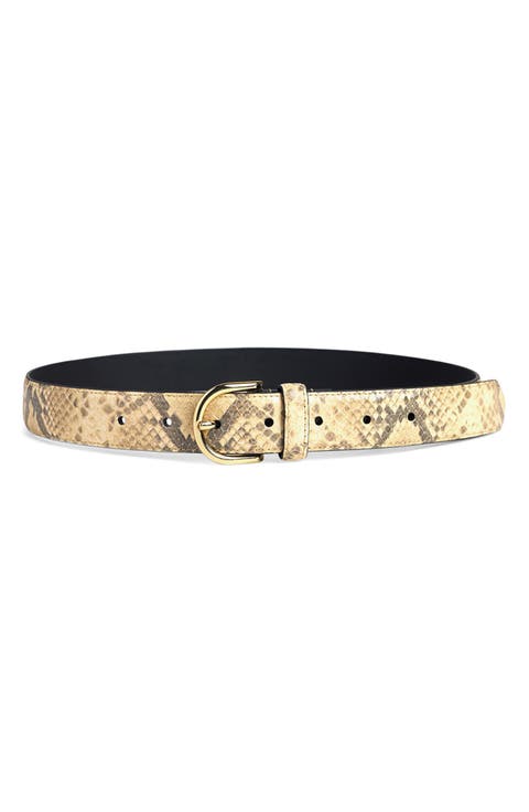 Fe Snakeskin Print Leather Belt