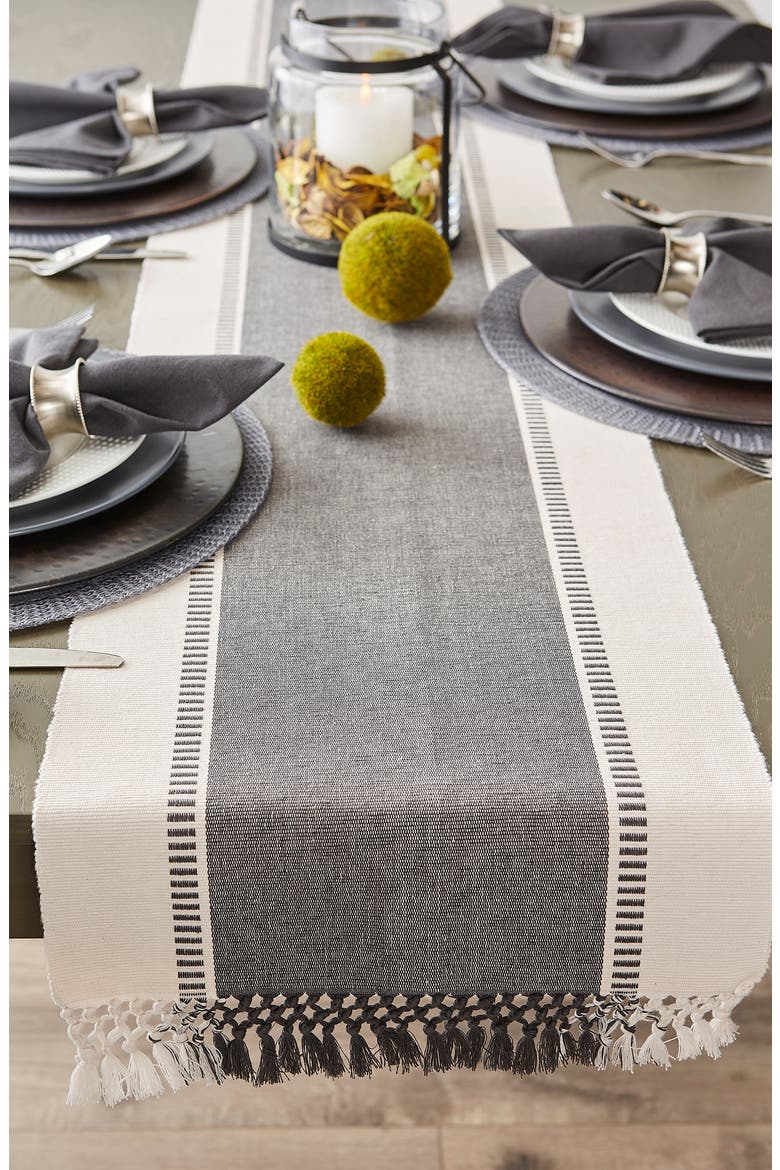 French Blue Dobby Stripe Table Runner, Alternate, color, GRAY