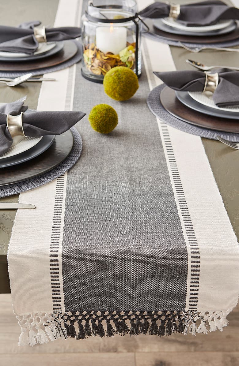 Design Imports French Blue Dobby Stripe Table Runner, Alternate, color, Gray