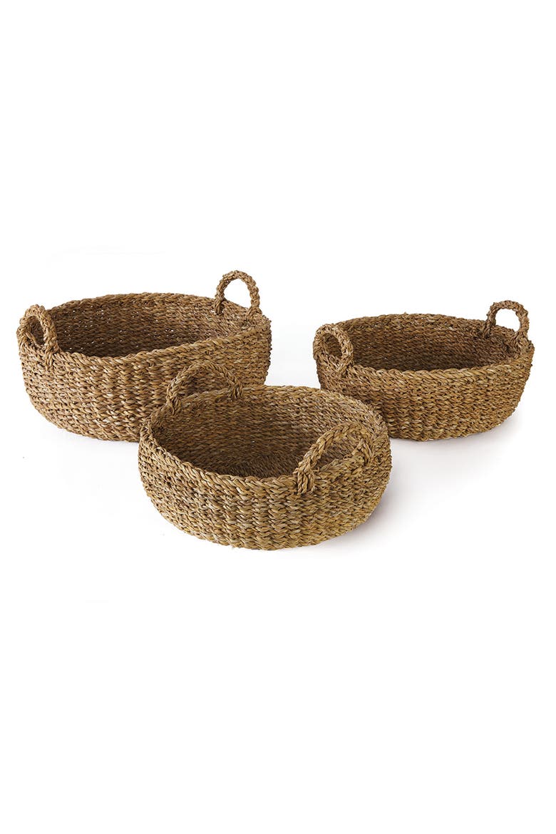 Seagrass Shallow Baskets With Handles Set of 3, Main, color, Beige