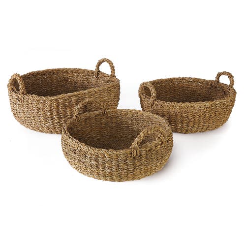 Napa Home & Garden Seagrass Shallow Baskets With Handles Set Of 3 In Brown