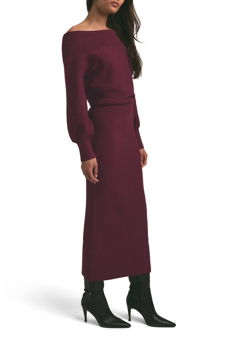 The Irene Off the Shoulder Long Sleeve Maxi Sweater Dress, Alternate, color, SANGRIA NIGHTS
