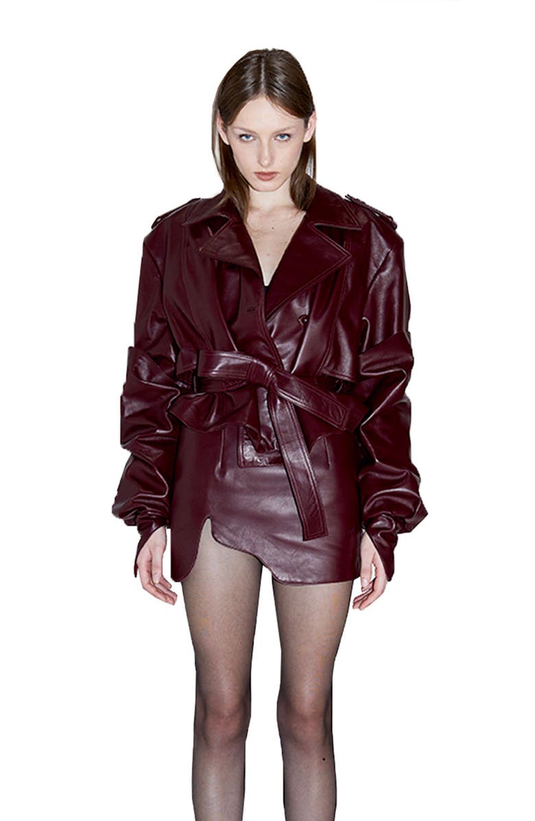Mother of All Brooklyn Trench Leather Coat, Main, color, Burgundy