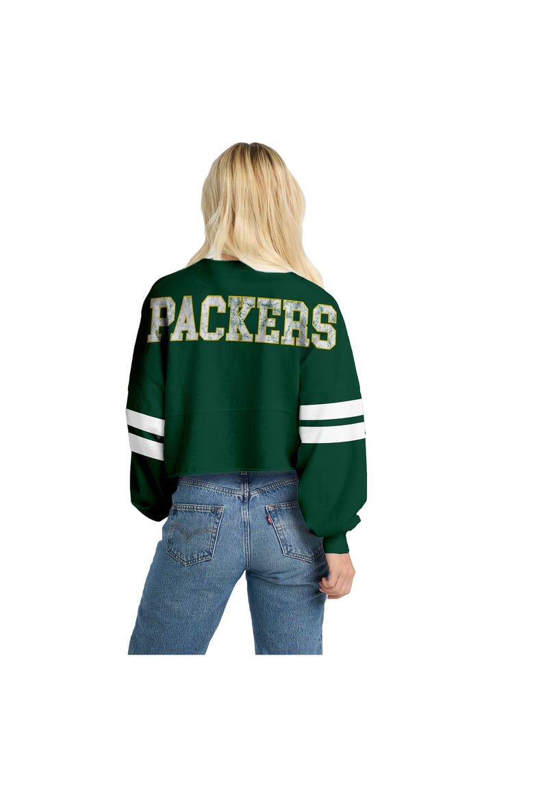 Women's Spirit Jersey  Green Green Bay Packers Oversized Cropped Stripe Long Sleeve T-Shirt, Alternate, color, Green