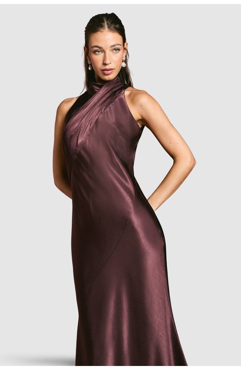 Coast Satin High Neck Fishtail Maxi Dress, Alternate, color, Espresso