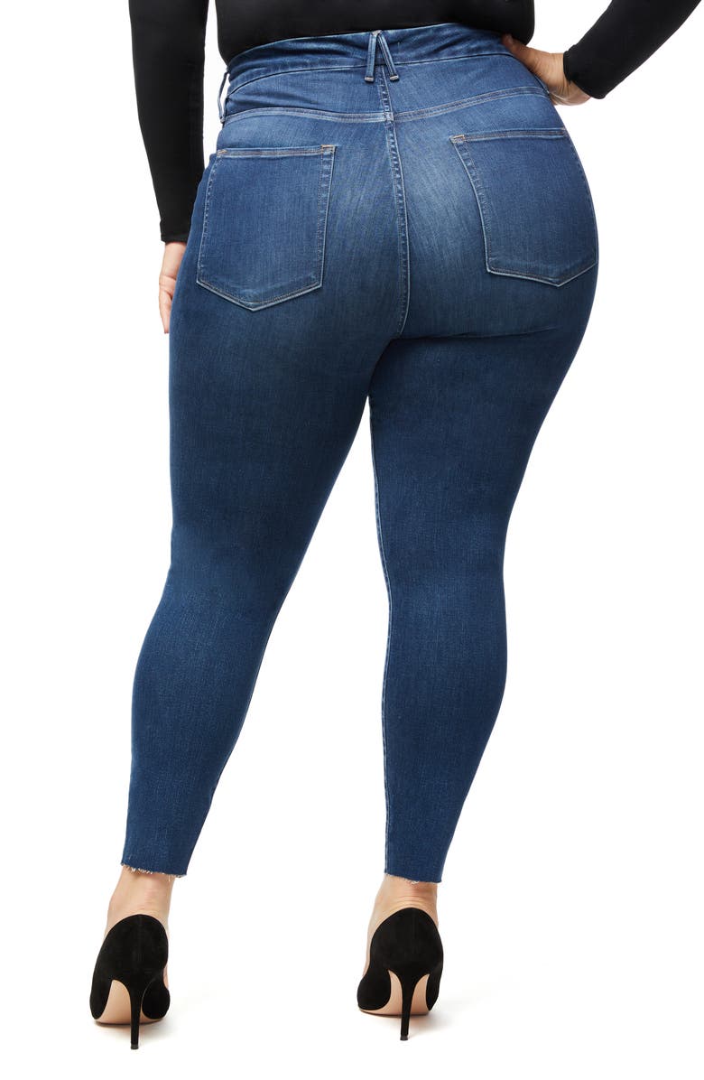 Good American Good Waist High Waist Raw Hem Ankle Skinny Jeans, Alternate, color, 