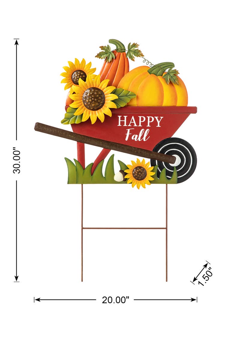 Fall Metal Wheel Barrow Pumpkin Yard Stake, Alternate, color, Orange