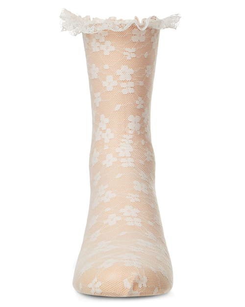 Memoi Kid's Lace-trim Floral Net Ankle Sock In Neutral