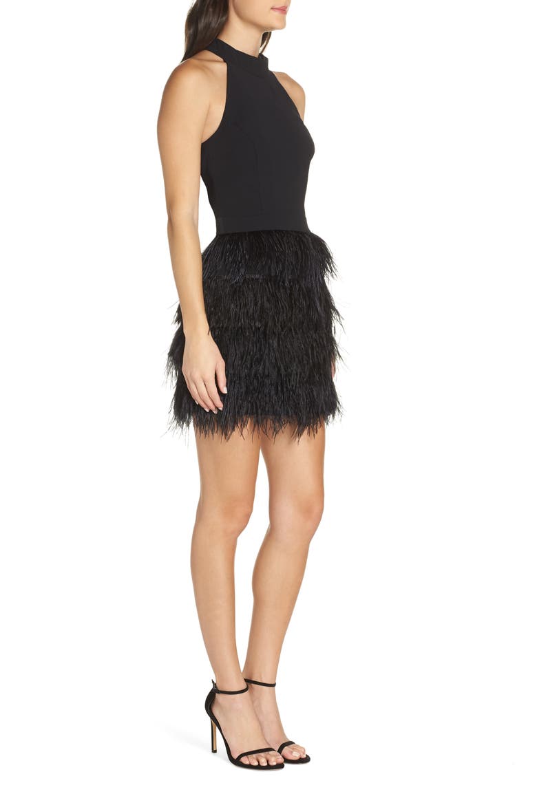 Feather Halter Dress, Alternate, color, BLACK