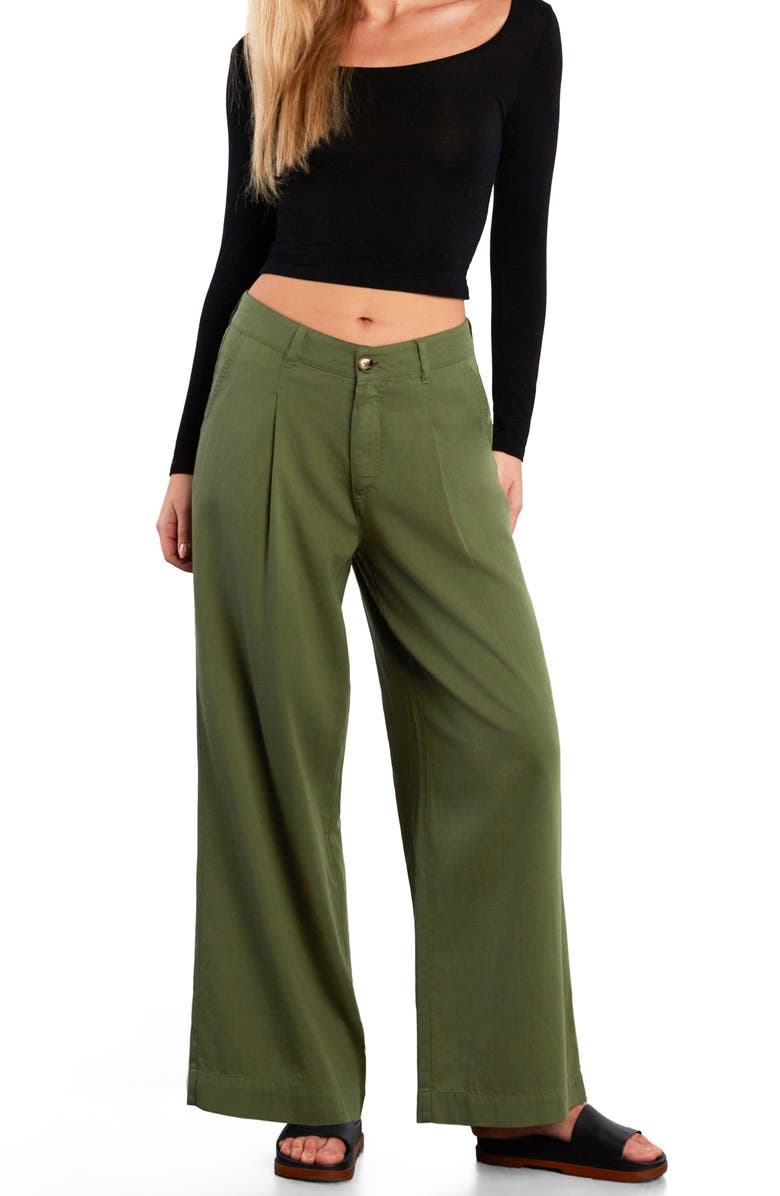 HINT OF BLU Chill Pleated Mid Rise Wide Leg Jeans, Alternate, color, Vineyard Green