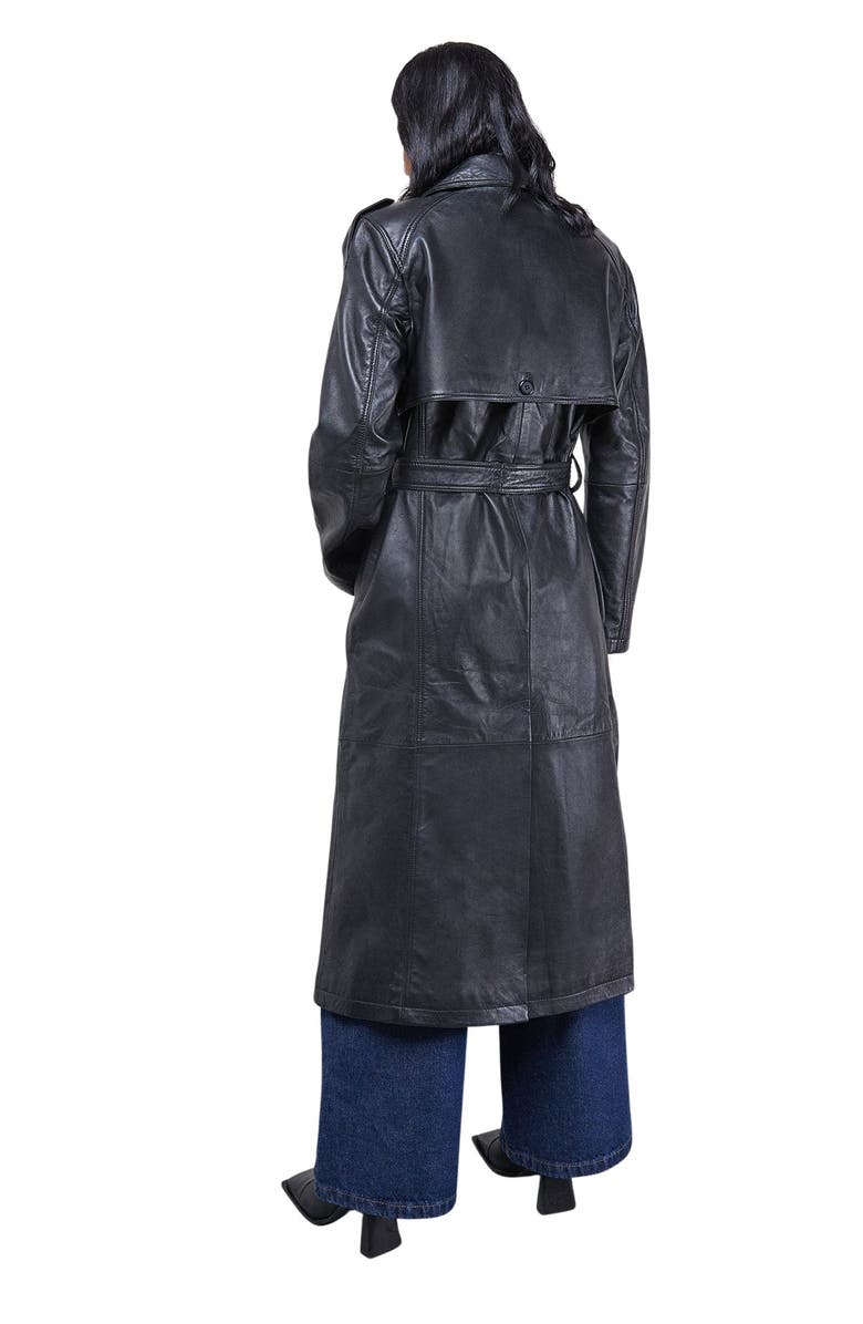 Warehouse Real Leather Belted Trench Coat, Alternate, color, Black