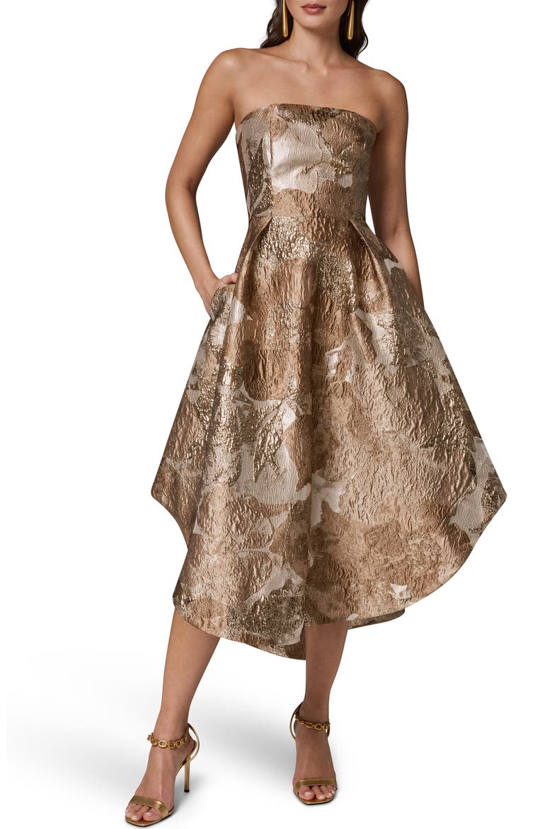 Metallic Jacquard Strapless Gown, Alternate, color, UMBRIA MULTI