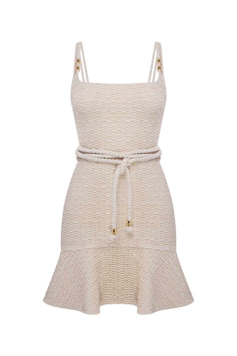 Golden Knit Mini Dress, Alternate, color, OFF WHITE