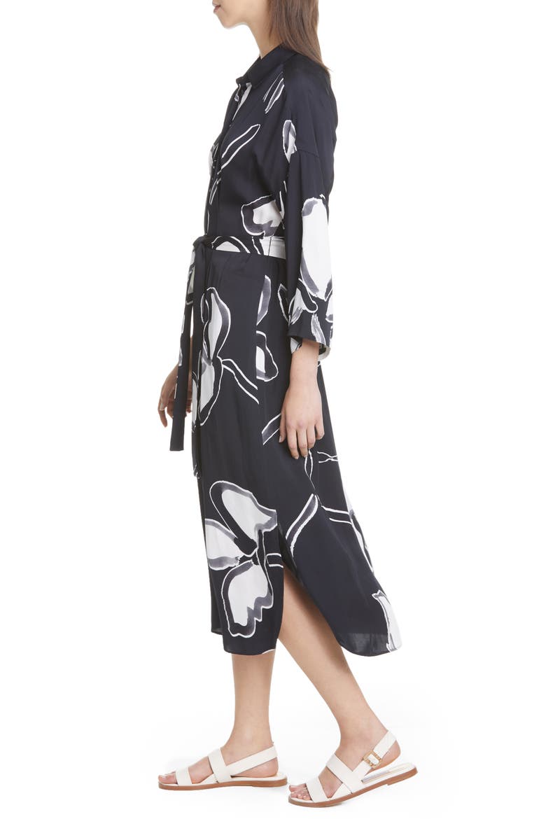 Rhodes Floral Midi Shirtdress, Alternate, color, BLACK MULTI