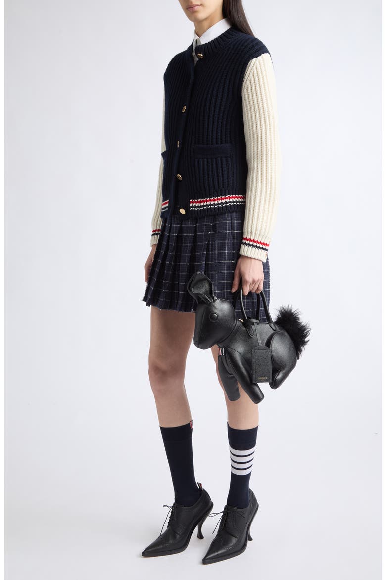 Chunky Cashmere Cardigan, Alternate, color, NAVY/ WHITE