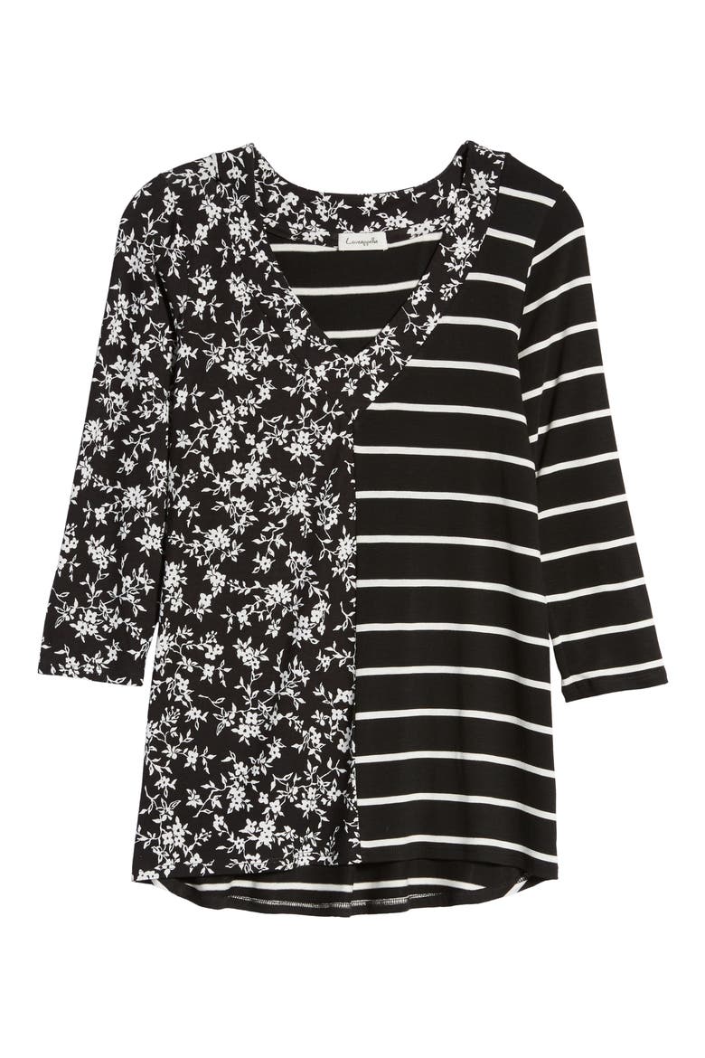 Floral Stripe Top, Alternate, color, BLACK/ IVORY