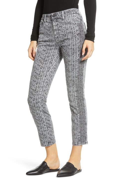 WASH LAB Snake Print Side Ruched Ankle Jeans (Black Momba)