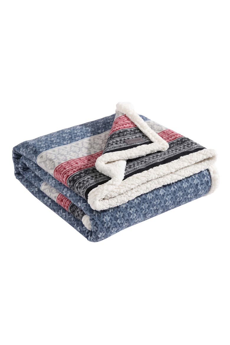 Fair Isle Plaid Faux Shearling Throw Blanket, Alternate, color, MIDNIGHT