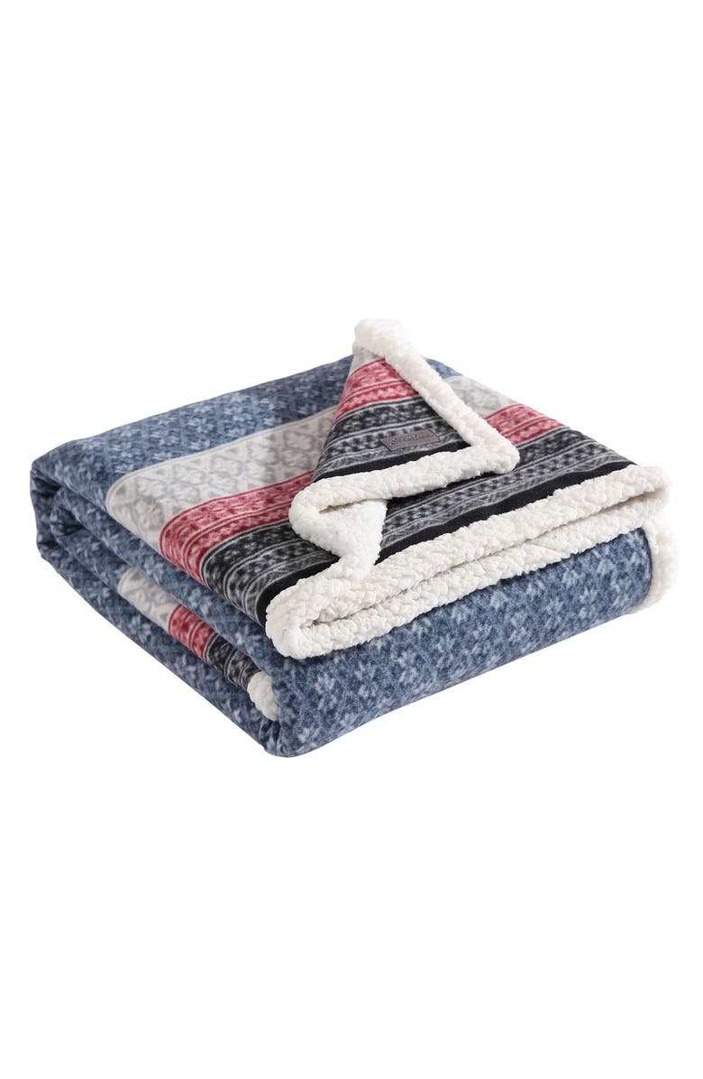 Eddie Bauer Fair Isle Plaid Faux Shearling Throw Blanket, Alternate, color,