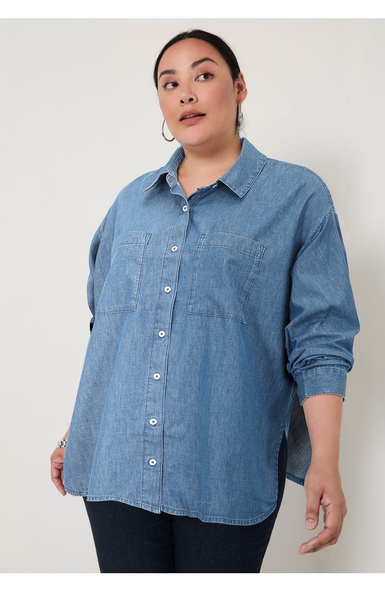 June + Vie Chambray Blouse, Alternate, color, Vintage Medium Wash