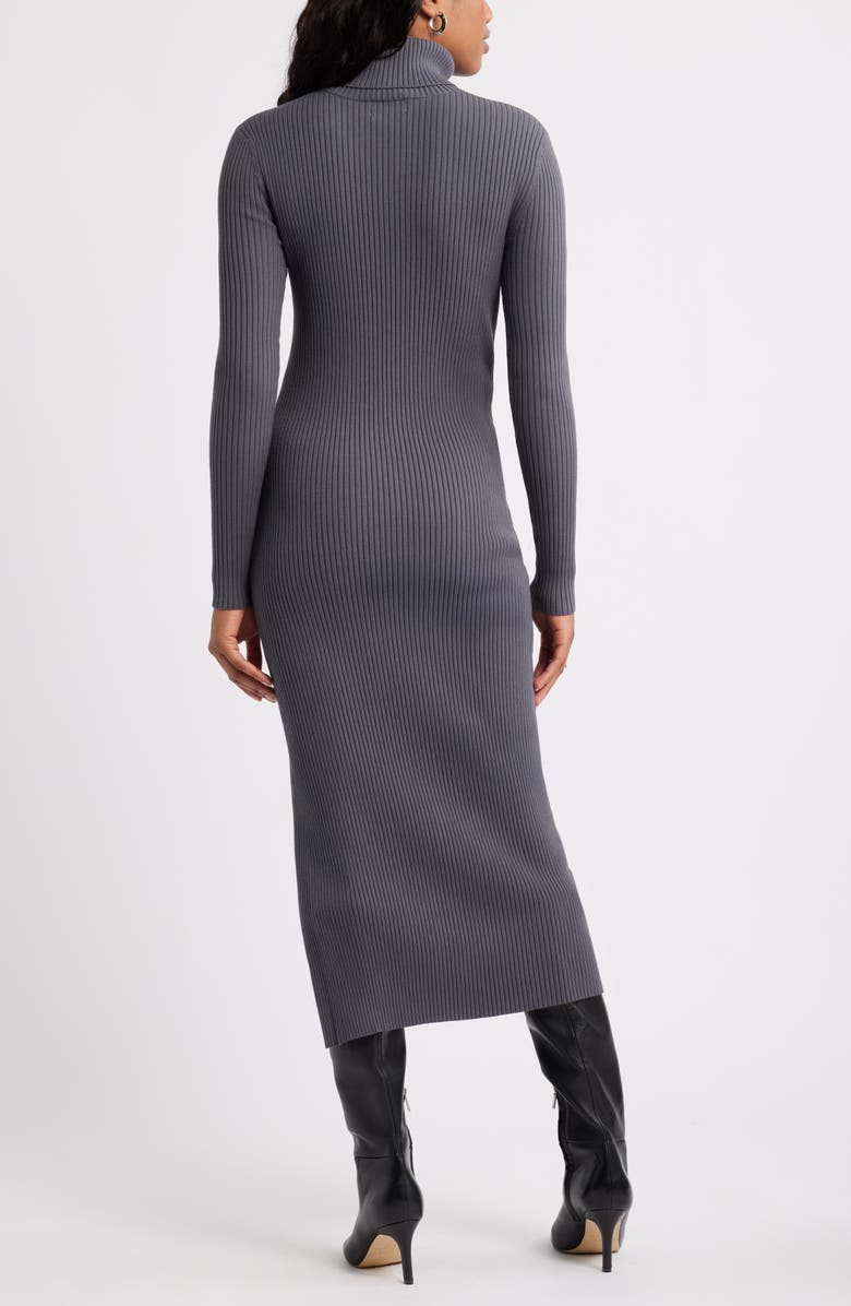 Open Edit Rib Long Sleeve Turtleneck Sweater Dress, Alternate, color, Grey Magnet