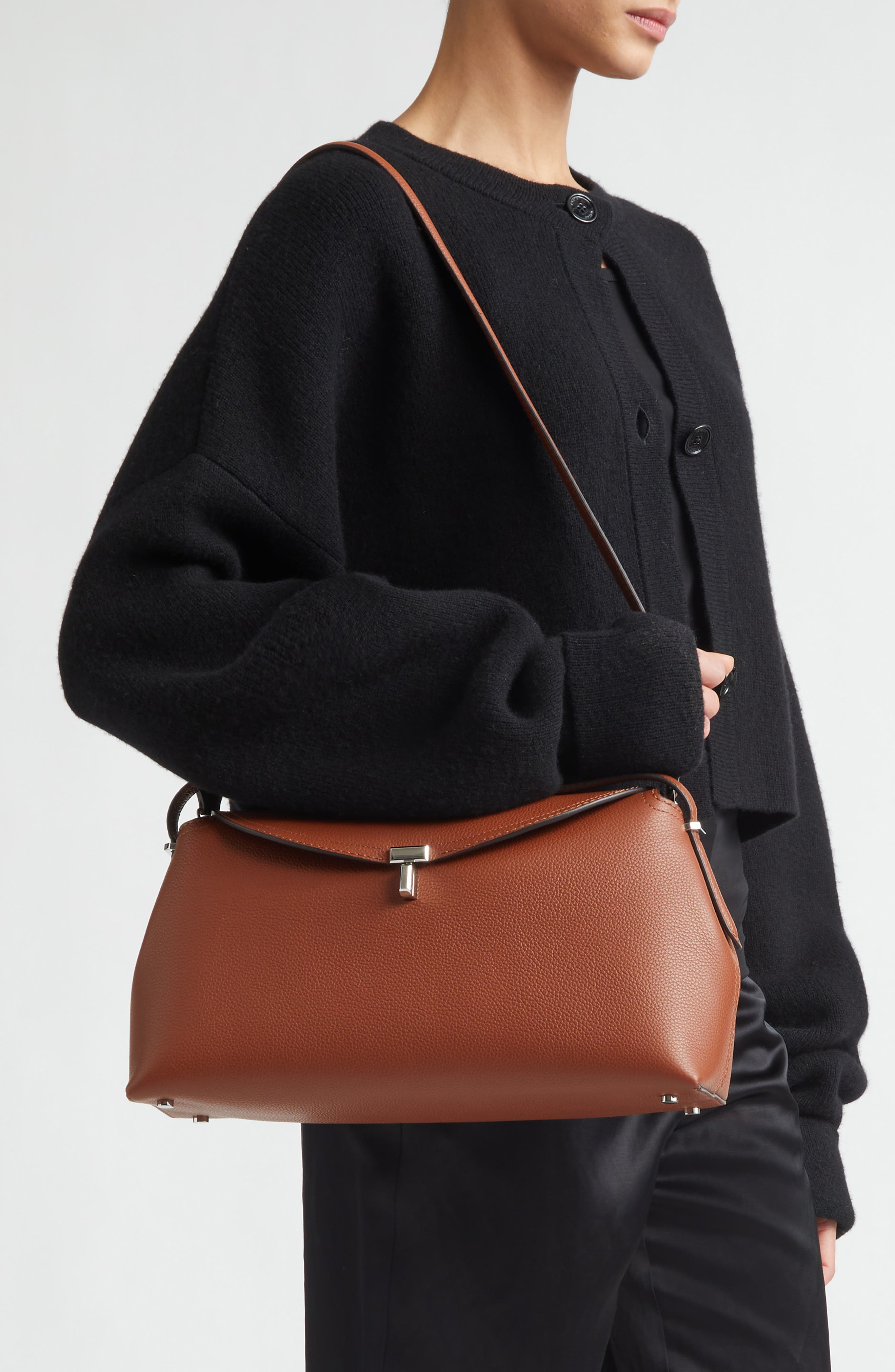 TOTEME T-Lock Grained Leather Top Handle Bag, Alternate, color, Sienna