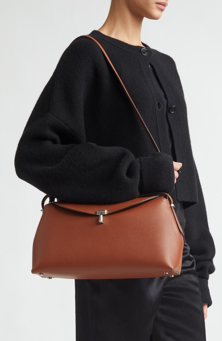 TOTEME T-Lock Grained Leather Top Handle Bag, Alternate, color, Sienna