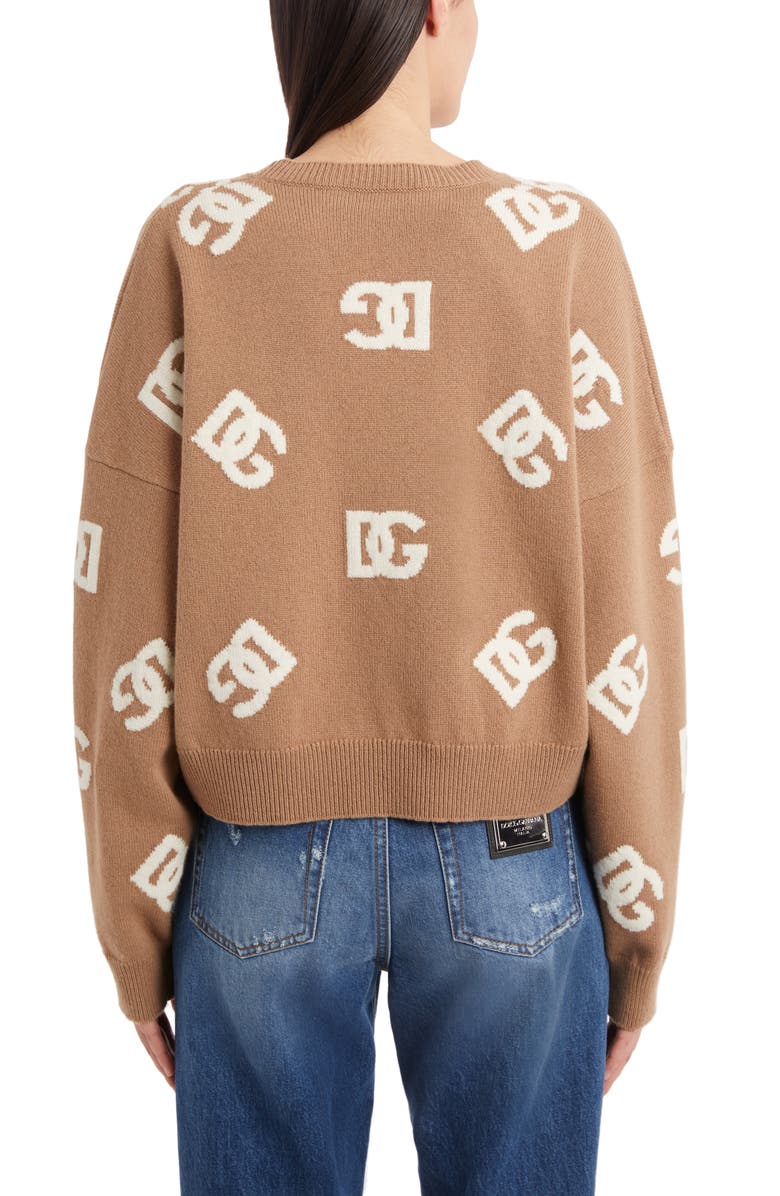 Dolce&Gabbana DG Logo Virgin Wool Crop Sweater, Alternate, color,