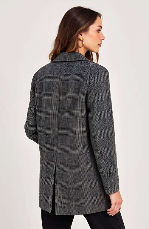 Modenaire Plaid Single-breasted Blazer With Notched Lapels And Front Pockets In Gray
