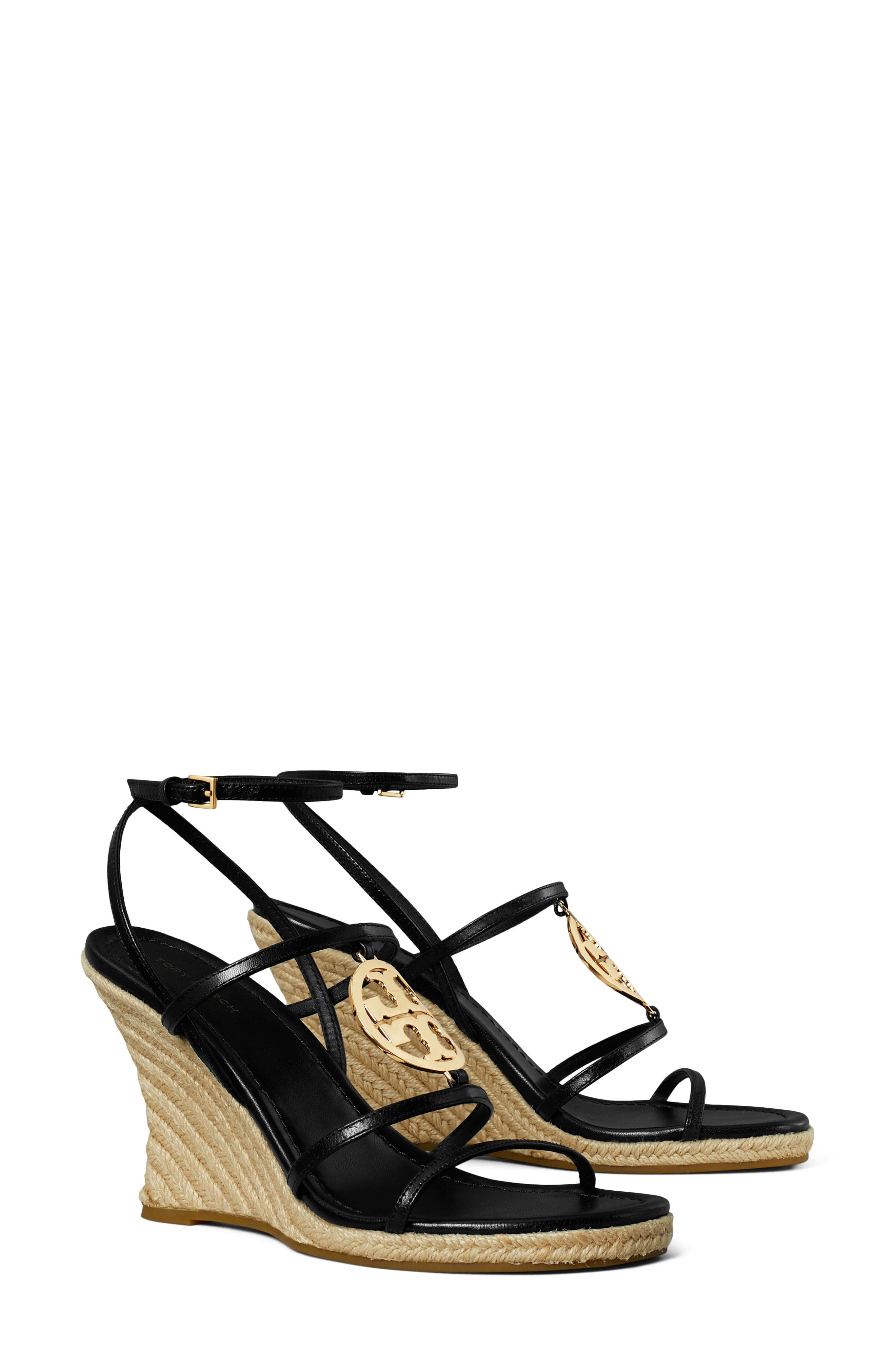 Tory Burch Capri Miller Espadrille Wedge, Main, color, Black / Gold