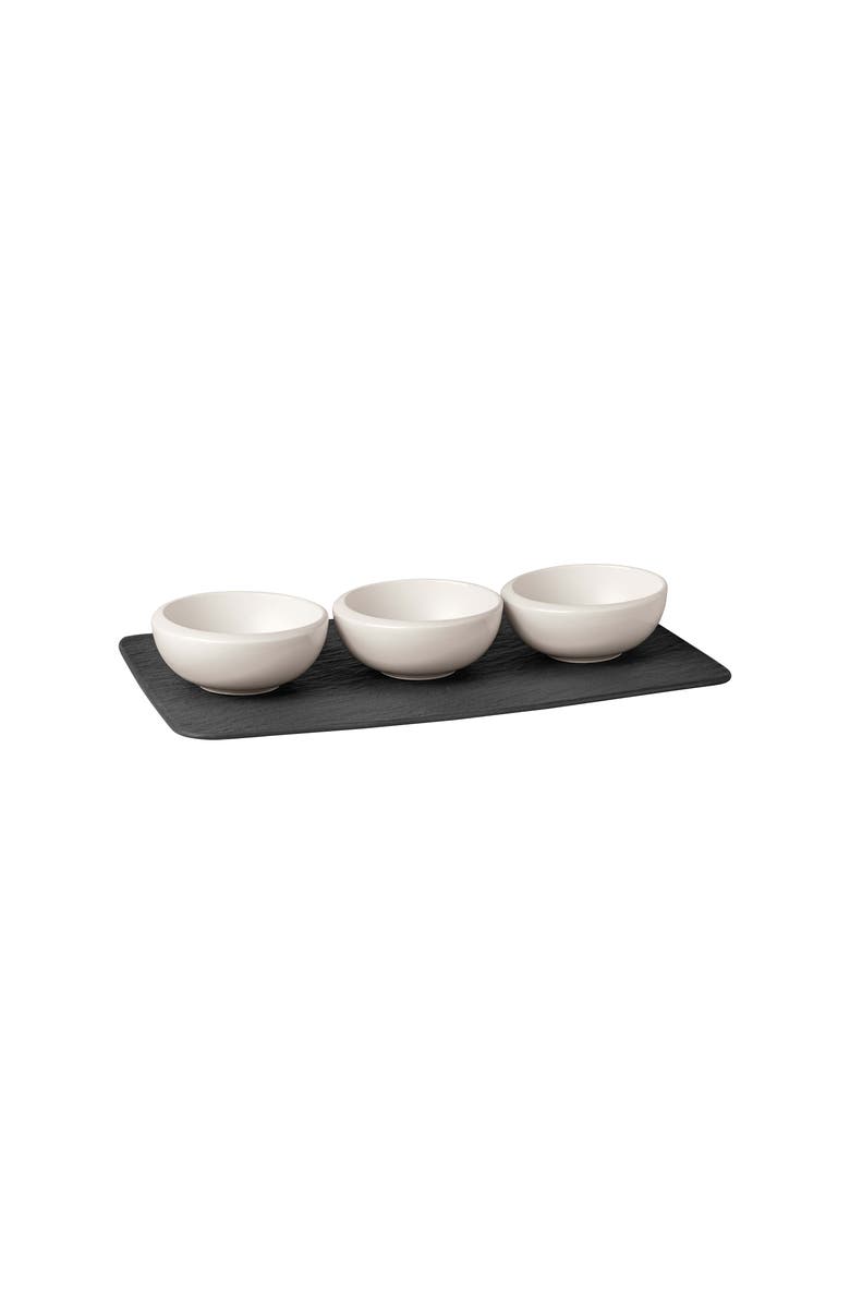 Villeroy & Boch NewMoon Dip Bow & Tray Set  4 pieces, Alternate, color, White,Black