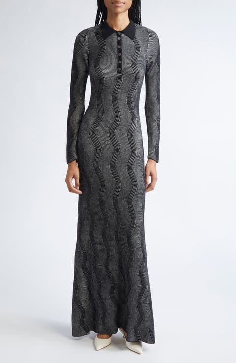 Mirabelle Long Sleeve Rib Merino Wool Maxi Sweater Dress