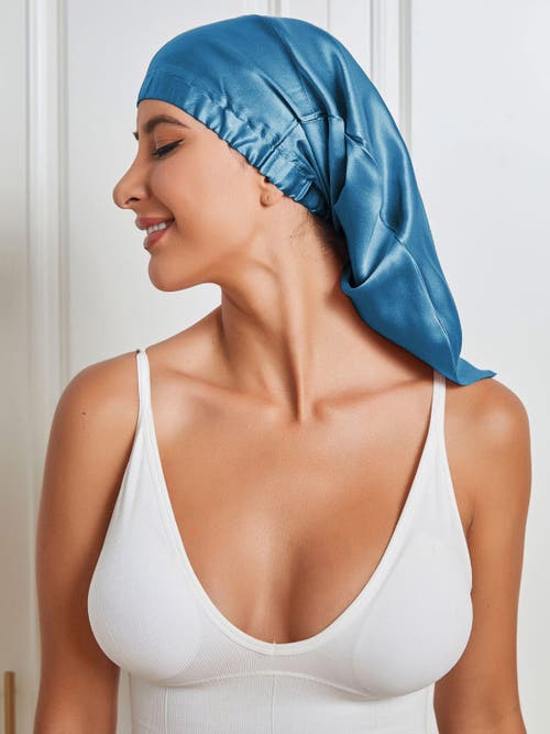 Silksilky Pure Silk Elasticated Bonnet In Blue