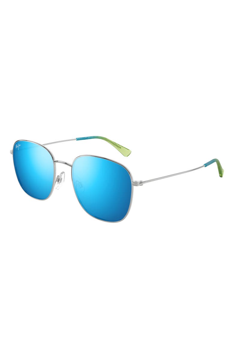 Maui Jim Olali AF 55mm Polarized Square Sunglasses, Alternate, color, Shiny Silver W/ Blue Green