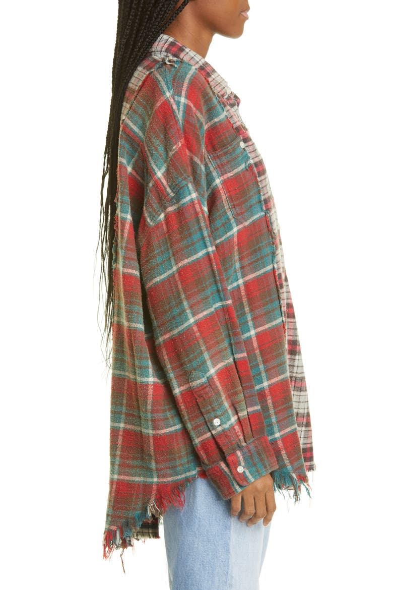 Women's Patchwork Plaid Cotton Flannel Button-Up Shirt, Alternate, color, GREY PLAID W/ BLUE-RED PLAID