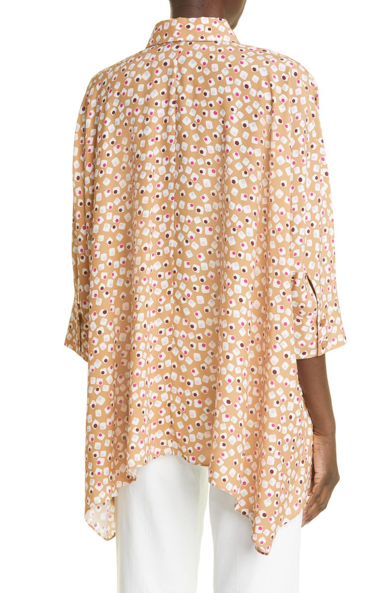 St. John Collection Handkerchief Hem Silk Blend Button-Up Shirt, Alternate, color,