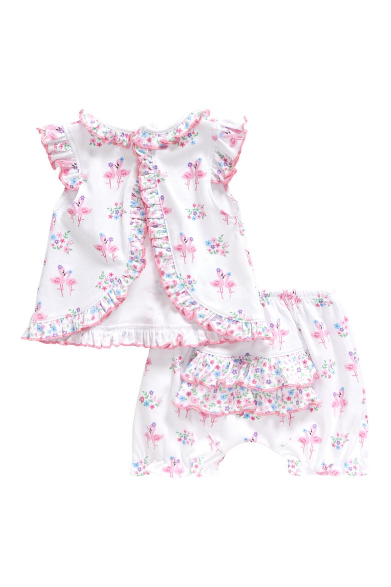 Flamingo Print Ruffled Cotton Top & Shorts Set, Alternate, color, MULTI PINK
