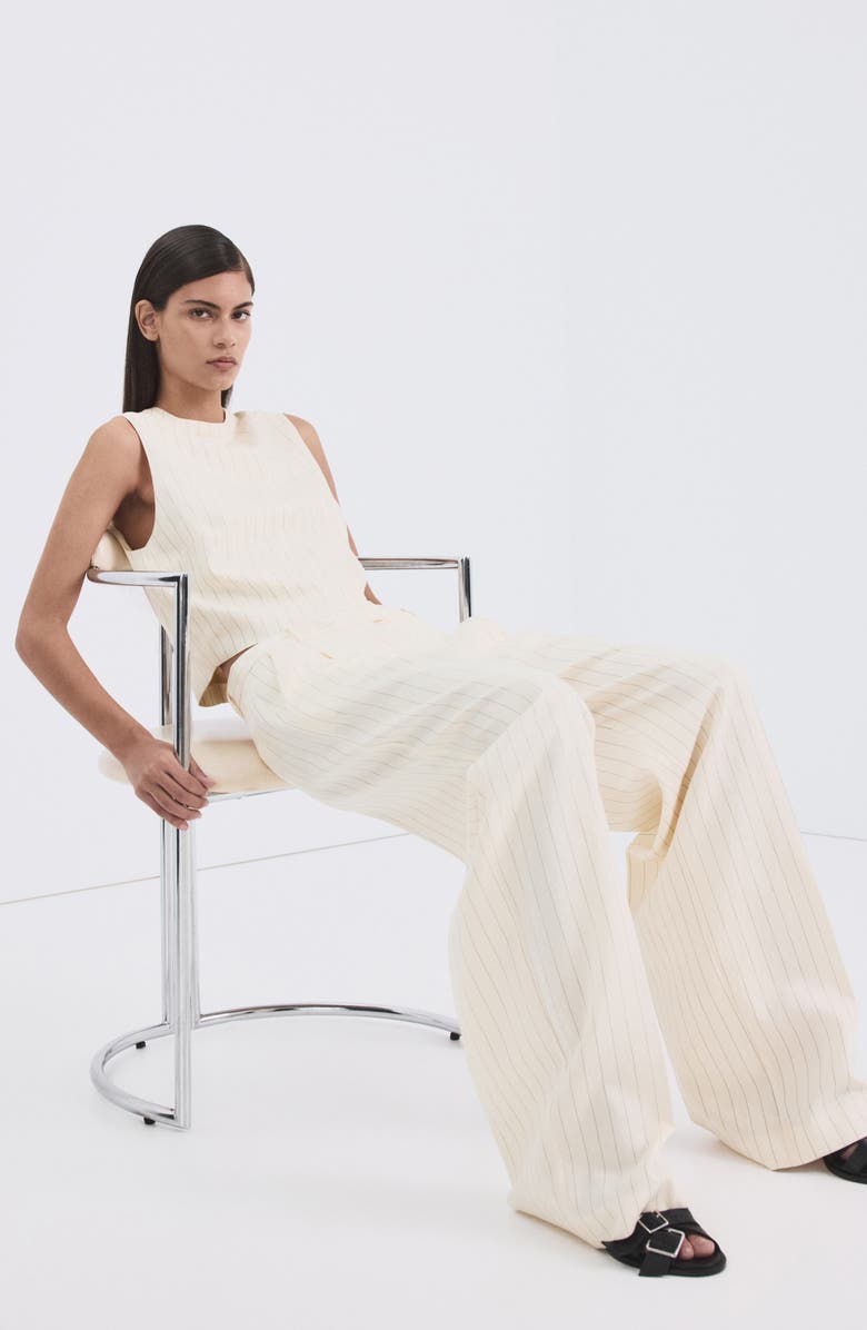 MANGO Cadena Pantalon Pinstripe Pants, Alternate, color, Off White