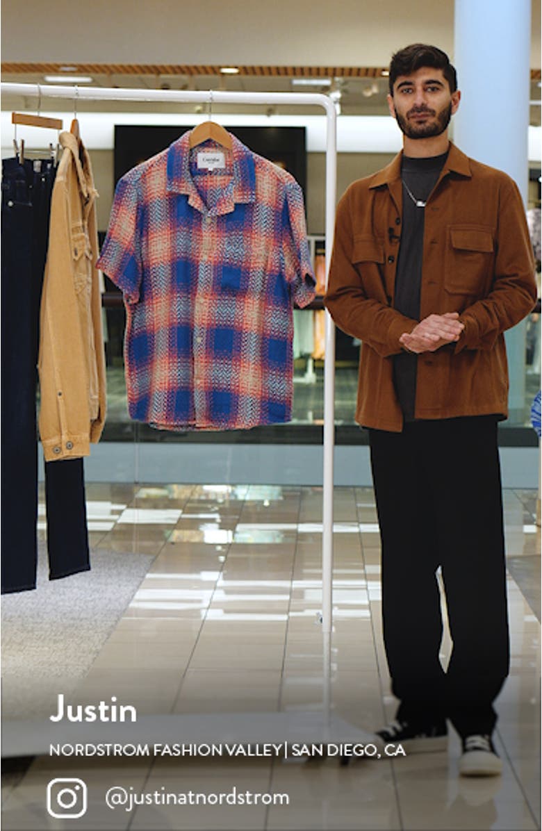 Acid Plaid Firecracker Short Sleeve Cotton Button-Up Camp Shirt, sales video thumbnail