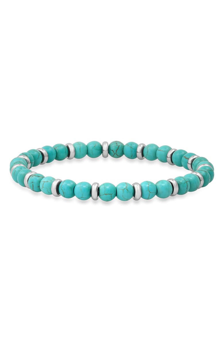 HMY JEWELRY Turquoise Agate & Stainless Steel Bracelet, Main, color,