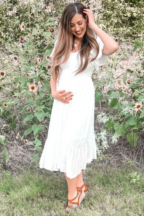 Pinkblush Smocked V-neck Midi Dress In White