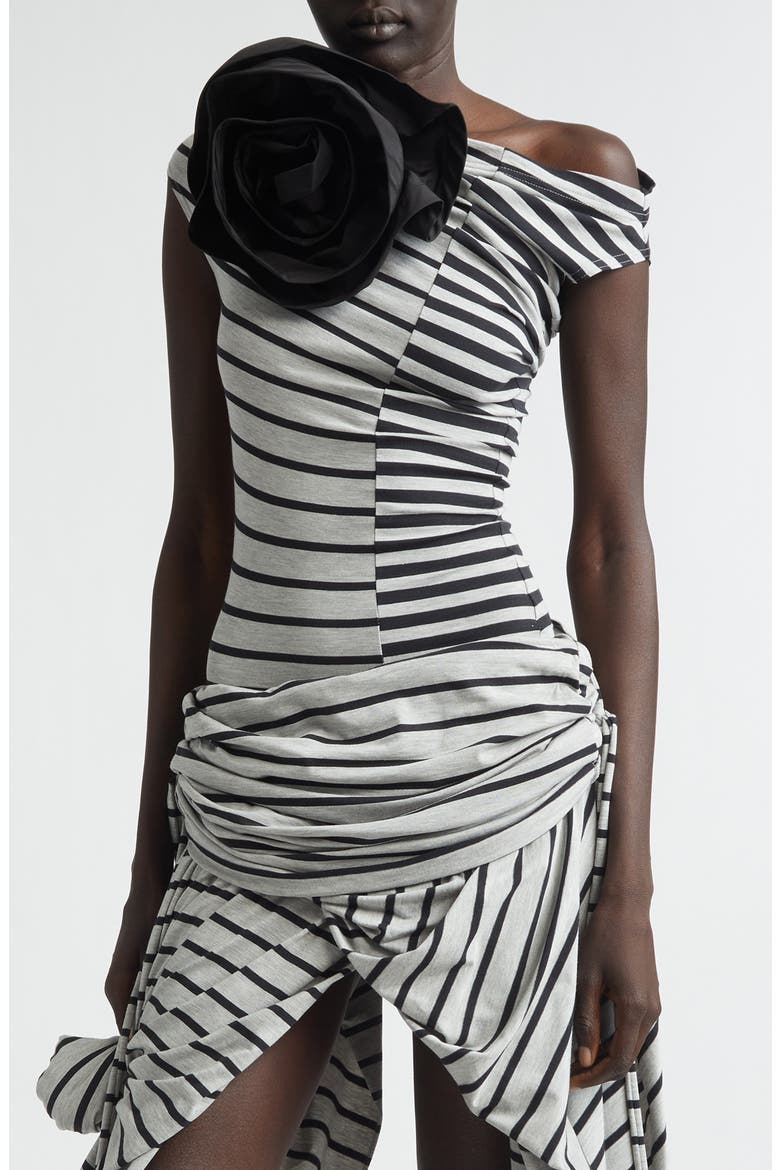 Mixed Stripe Jersey Corsage Top, Main, color, BLACK GREY