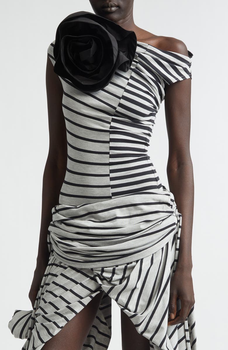 Vaquera Mixed Stripe Jersey Corsage Top, Main, color, Black Grey