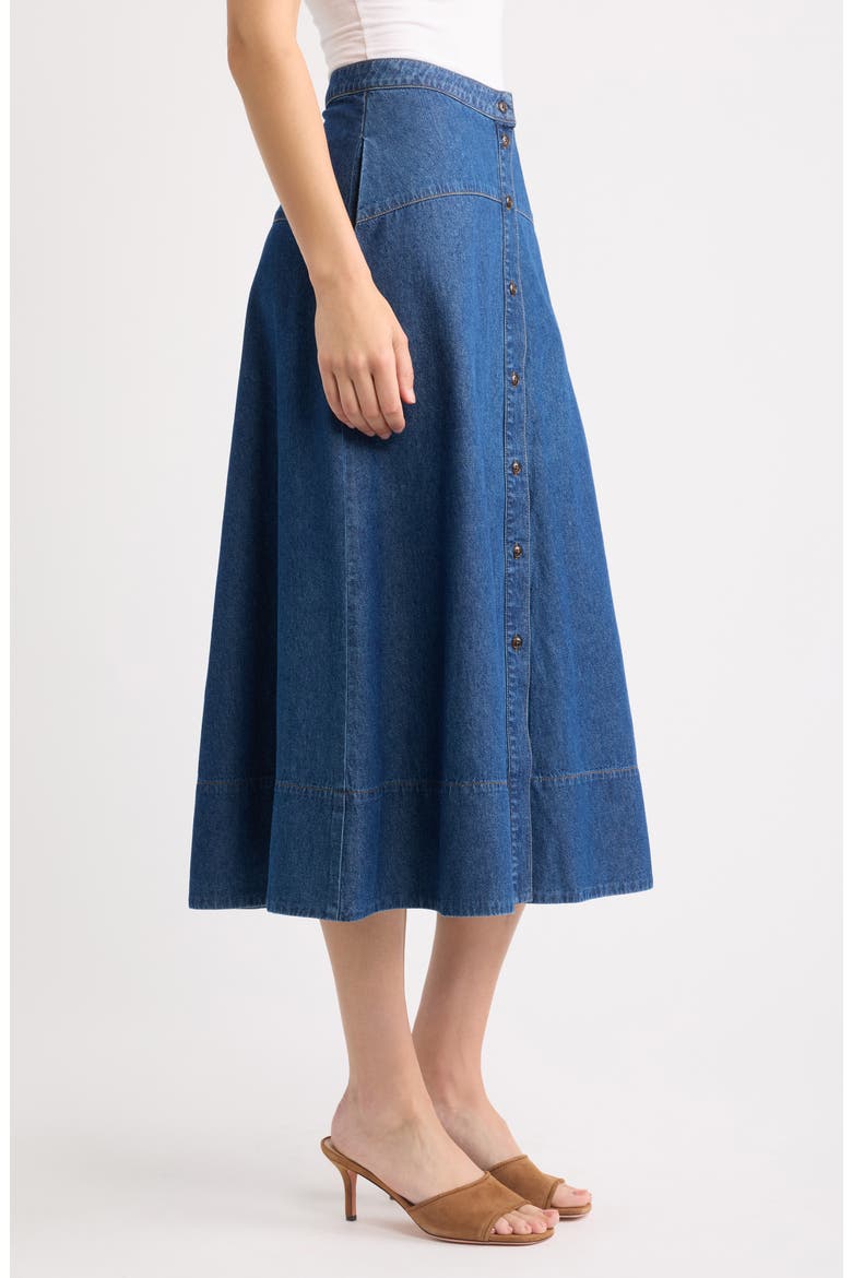 Button Front Denim Midi Skirt, Alternate, color, ARIES WASH