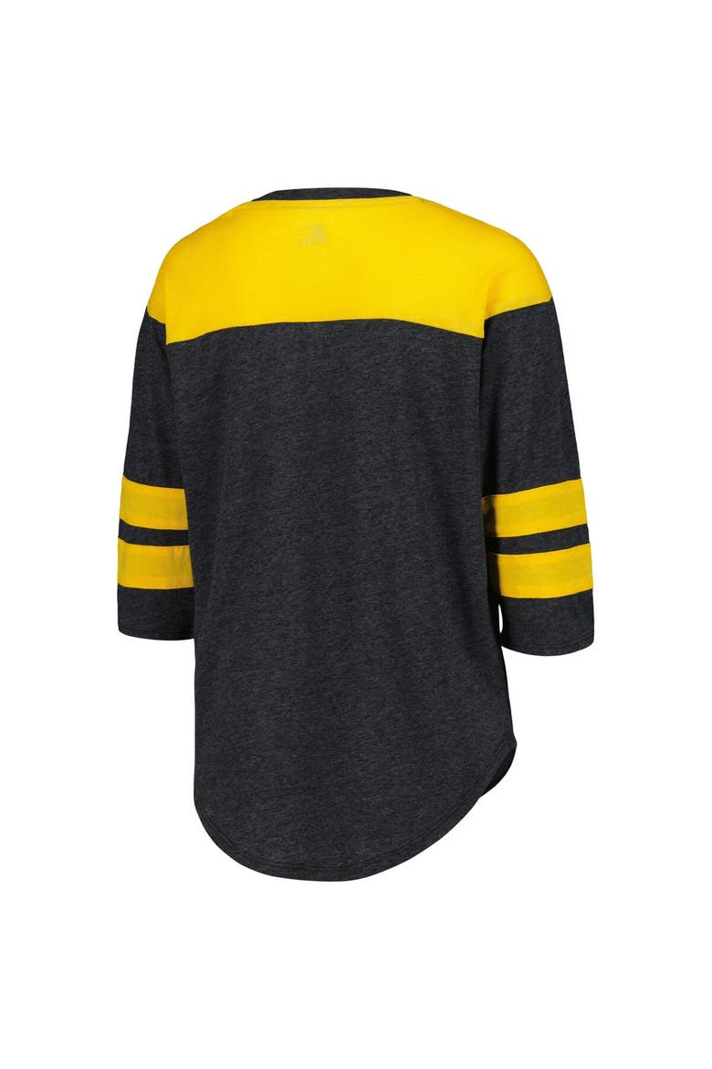 Women's Starter Black Pittsburgh Steelers Fullback Tri-Blend 3/4-Sleeve T-Shirt, Alternate, color, Black