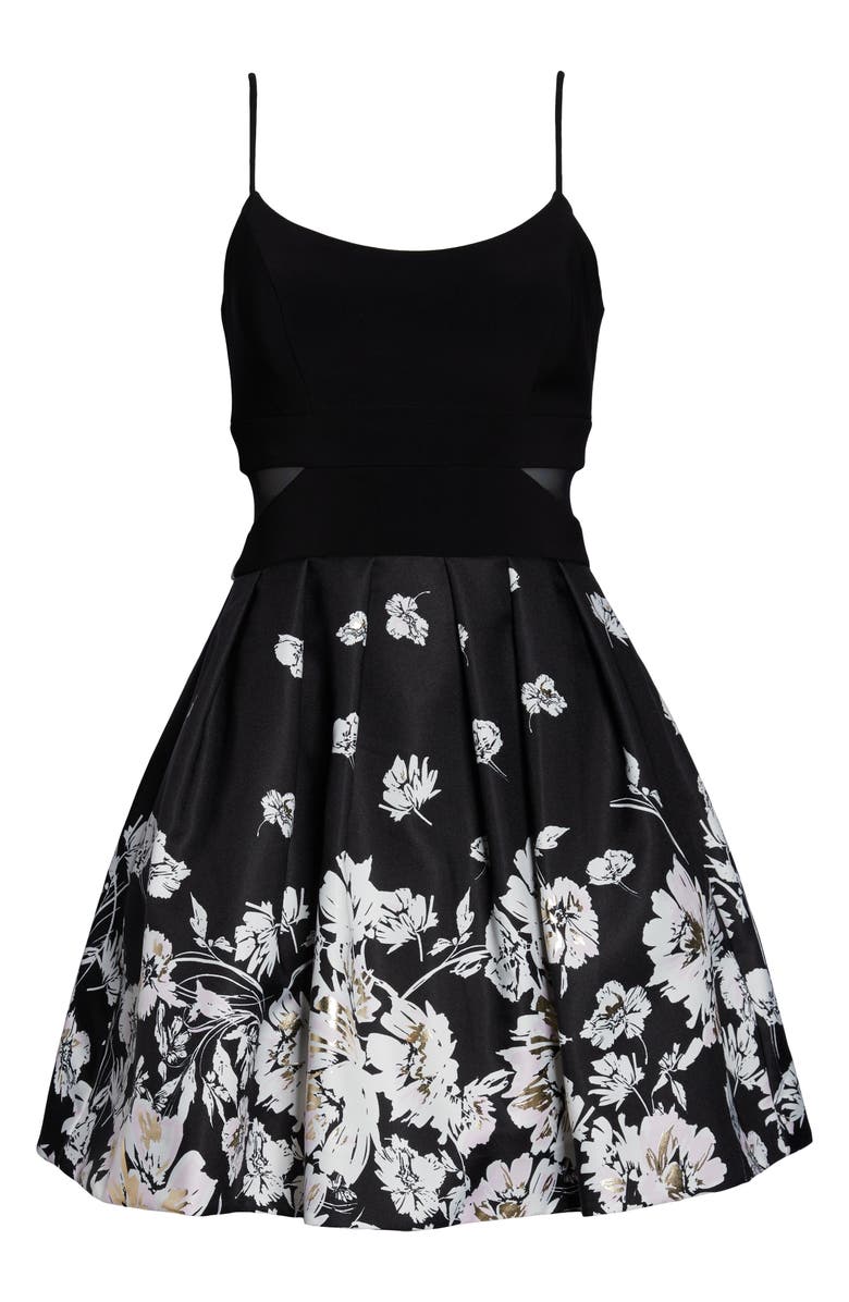 Xscape Evenings Xscape Mesh Inset Print Pleated Party Dress, Alternate, color, 