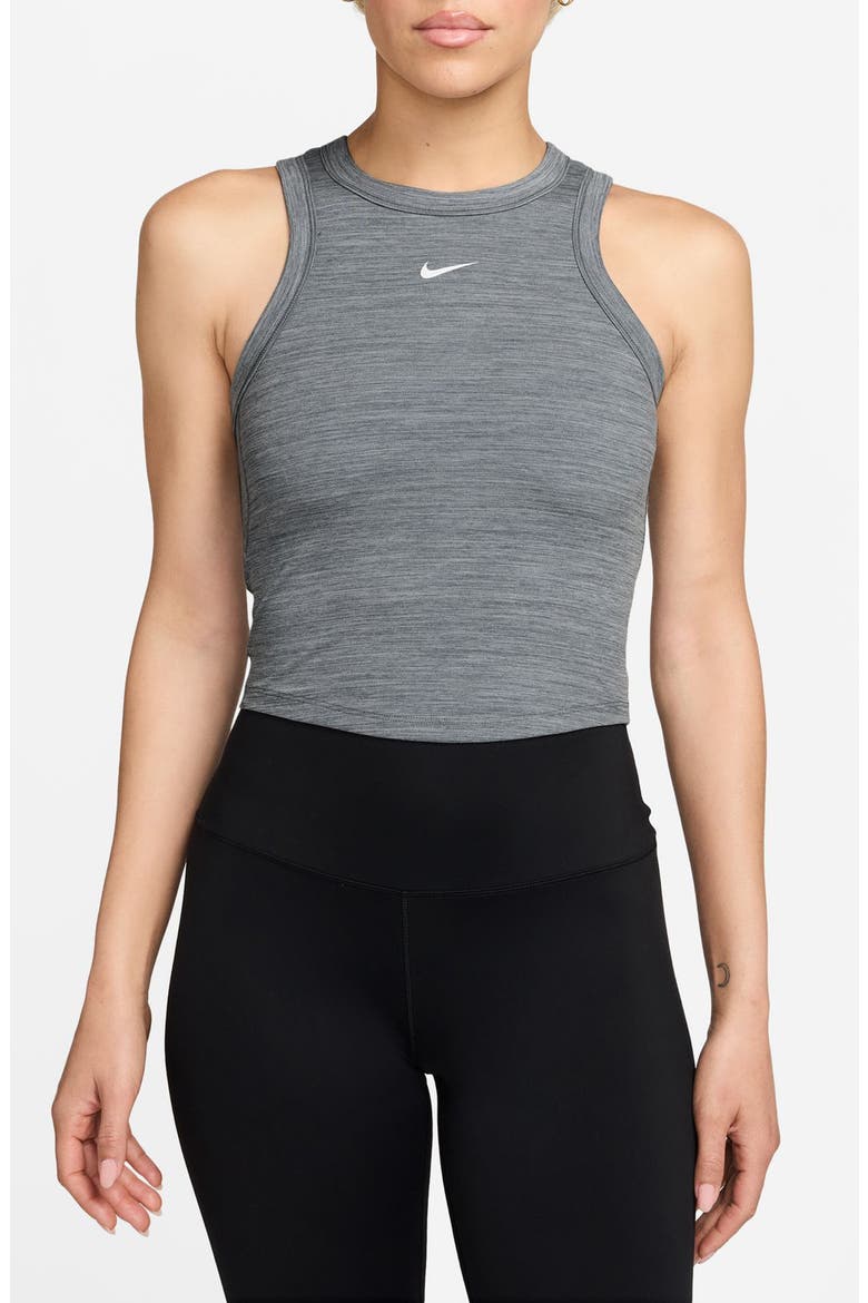 One Fitted Dri-FIT Cropped Tank Top, Main, color, 085 SMKGRY/WHITE