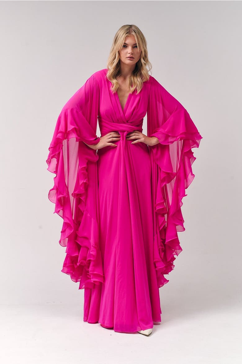 Ruffles Chiffon Maxi Dress, Alternate, color, Magenta