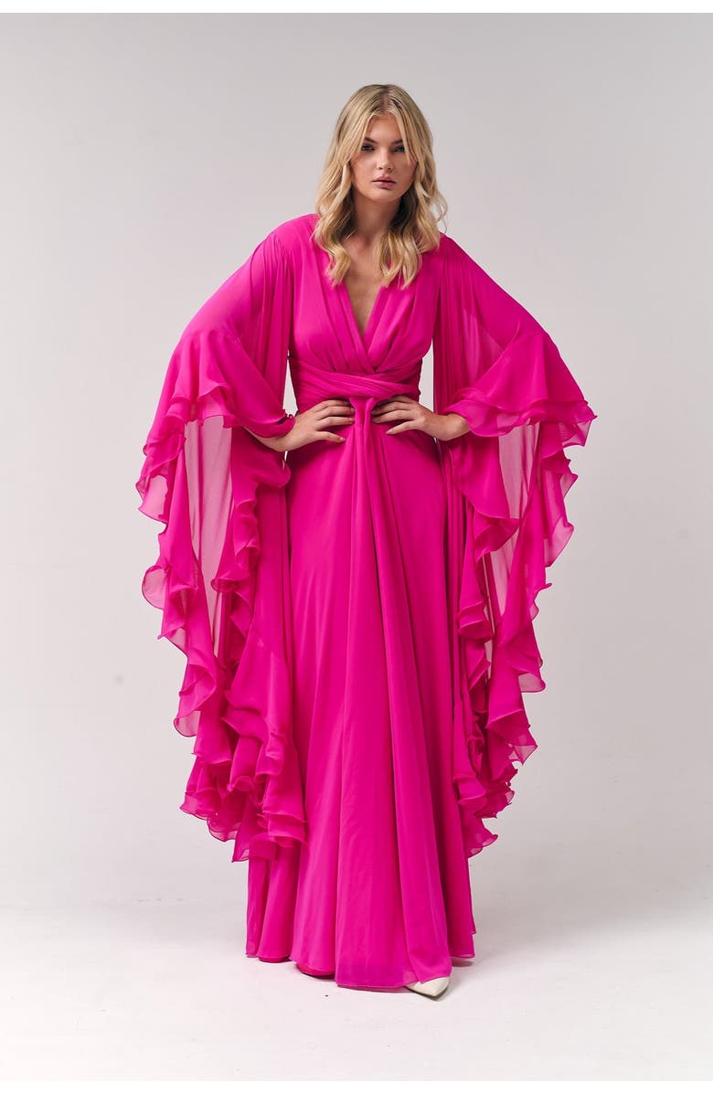 Le Fafo Ruffles Chiffon Maxi Dress, Alternate, color, Magenta